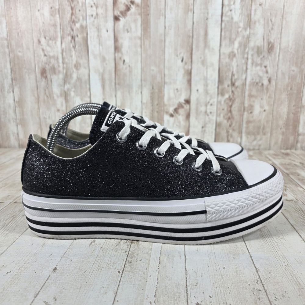 Converse Chuck Taylor All Star Black Glitter Platform Sneaker Womens 9.5